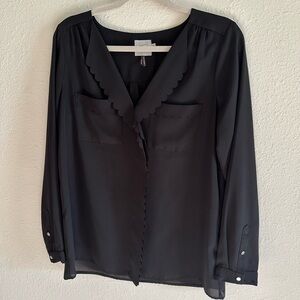 Anthropologie HD in Paris Black Scalloped Blouse
